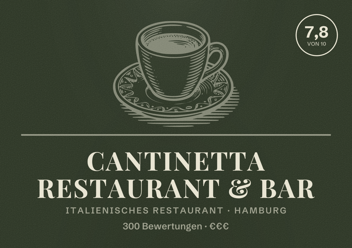 Illustriertes Poster von cantinetta restaurant & bar, Italienisches Restaurant in Hamburg: Bewertung 7,8 von 10 aus 300 Bewertungen, Preisniveau €€€