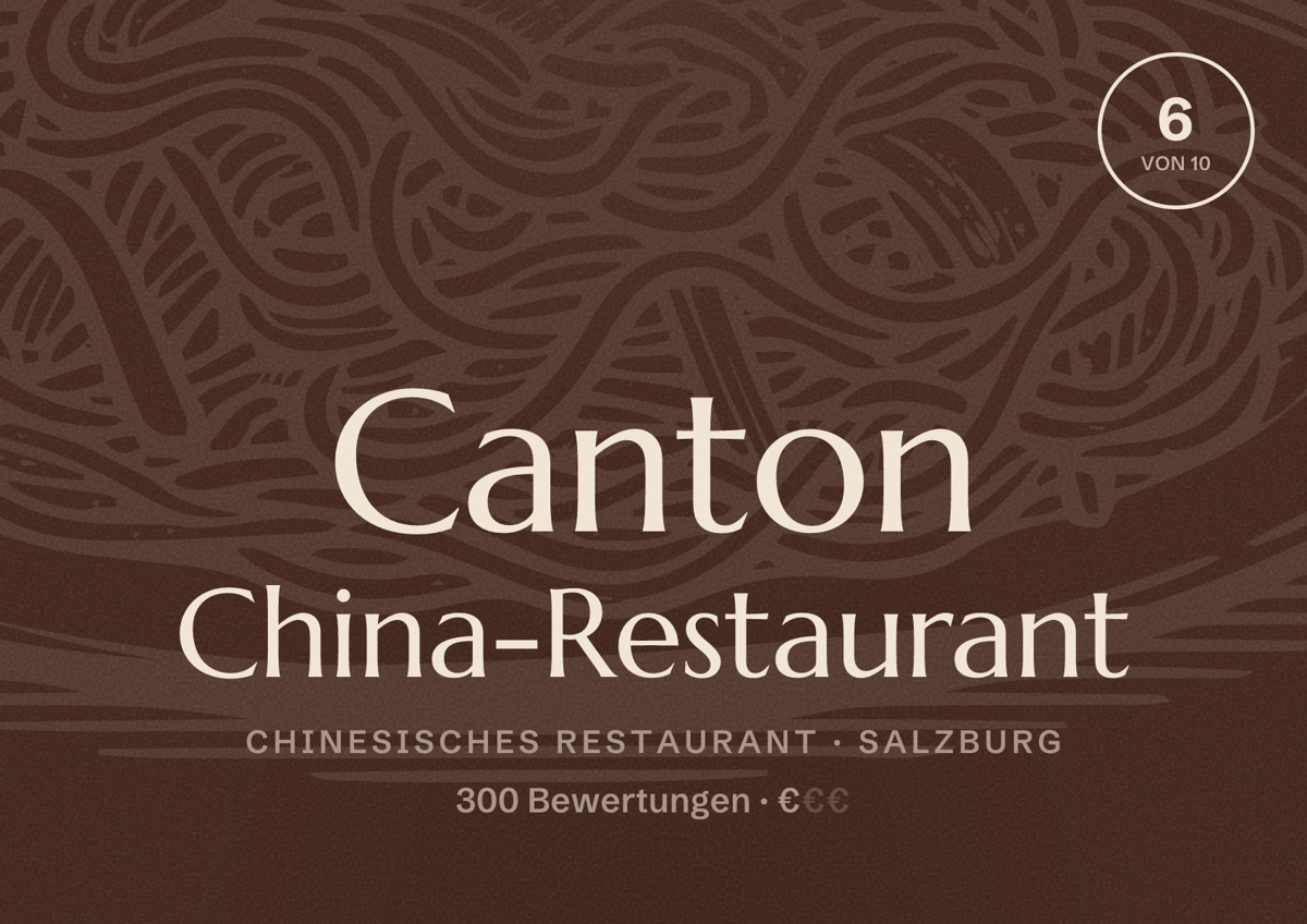 Illustriertes Poster von Canton China-Restaurant, Chinesisches Restaurant in Salzburg: Bewertung 6 von 10 aus 300 Bewertungen, Preisniveau €