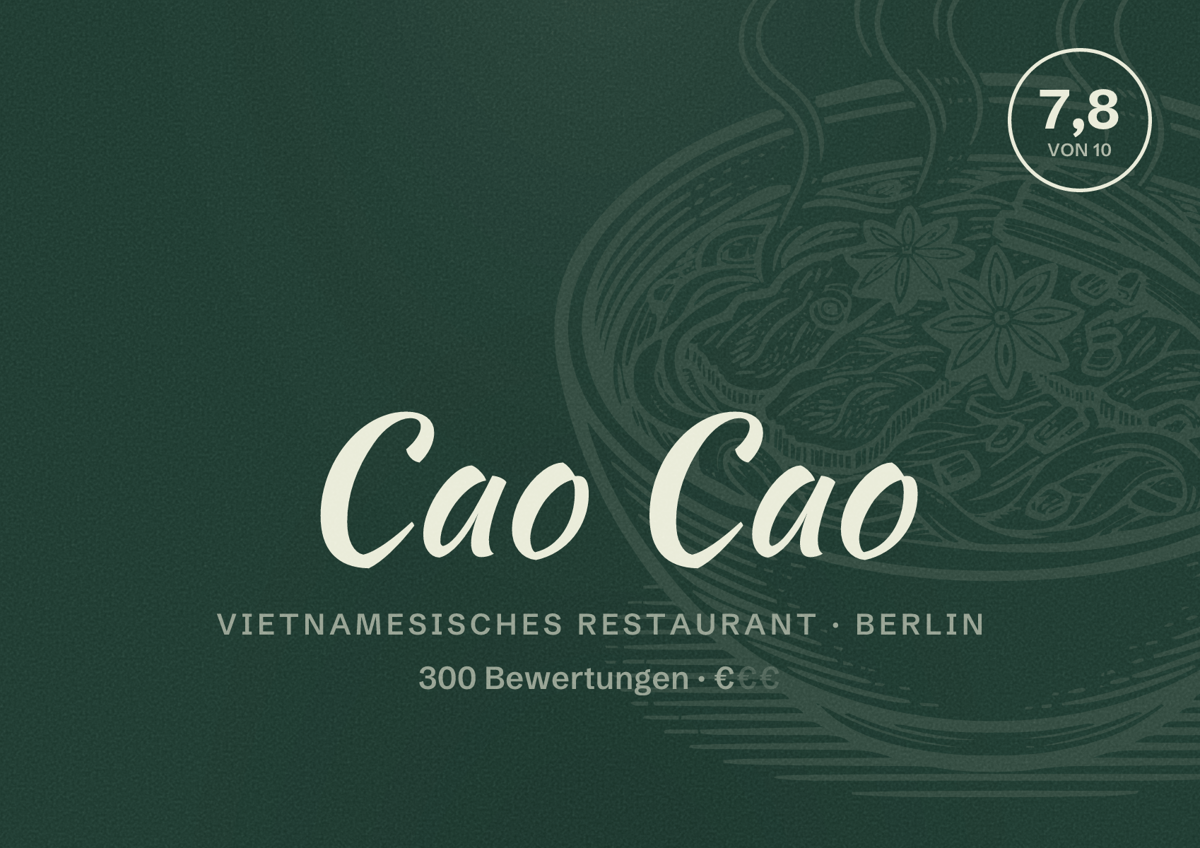 Illustriertes Poster von Cao Cao, Vietnamesisches Restaurant in Berlin: Bewertung 7,8 von 10 aus 300 Bewertungen, Preisniveau €