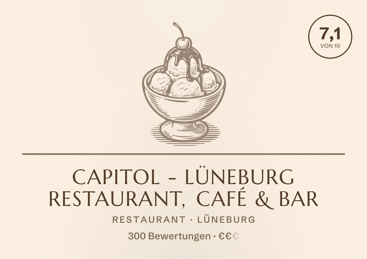 Illustriertes Poster von Capitol - Lüneburg Restaurant, Café & Bar, Restaurant in Lüneburg: Bewertung 7,1 von 10 aus 300 Bewertungen, Preisniveau €€