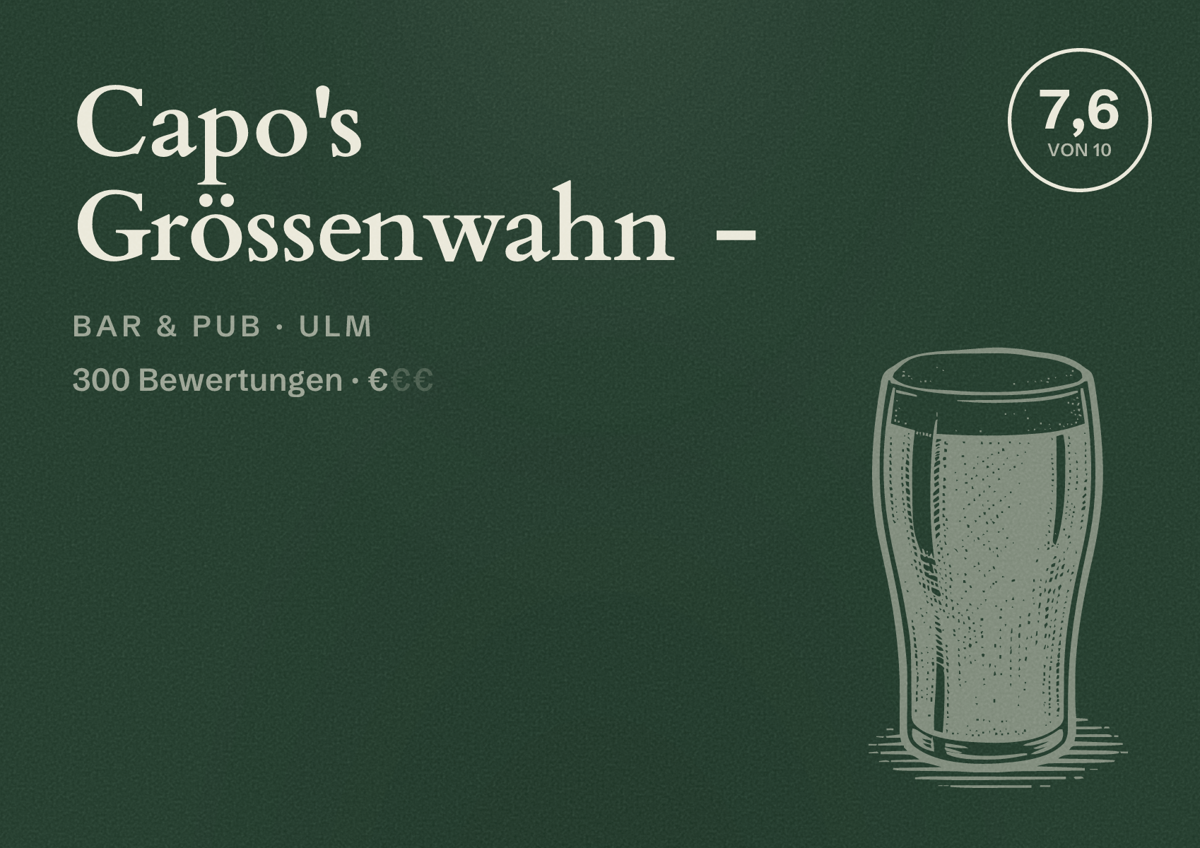 Illustriertes Poster von Capo's Grössenwahn -, Bar & Pub in Ulm: Bewertung 7,6 von 10 aus 300 Bewertungen, Preisniveau €