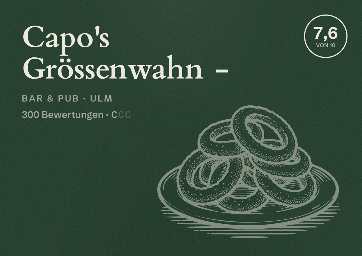 Illustriertes Poster von Capo's Grössenwahn -, Bar & Pub in Ulm: Bewertung 7,6 von 10 aus 300 Bewertungen, Preisniveau €