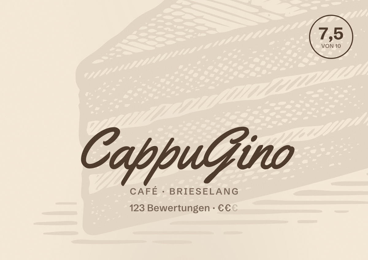 Illustriertes Poster von CappuGino, Café in Brieselang: Bewertung 7,5 von 10 aus 123 Bewertungen, Preisniveau €€