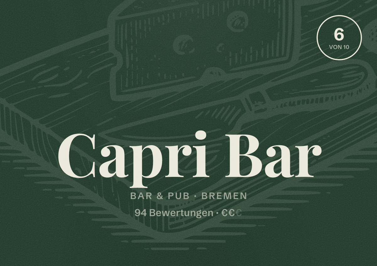 Illustriertes Poster von Capri Bar, Bar & Pub in Bremen: Bewertung 6 von 10 aus 94 Bewertungen, Preisniveau €€
