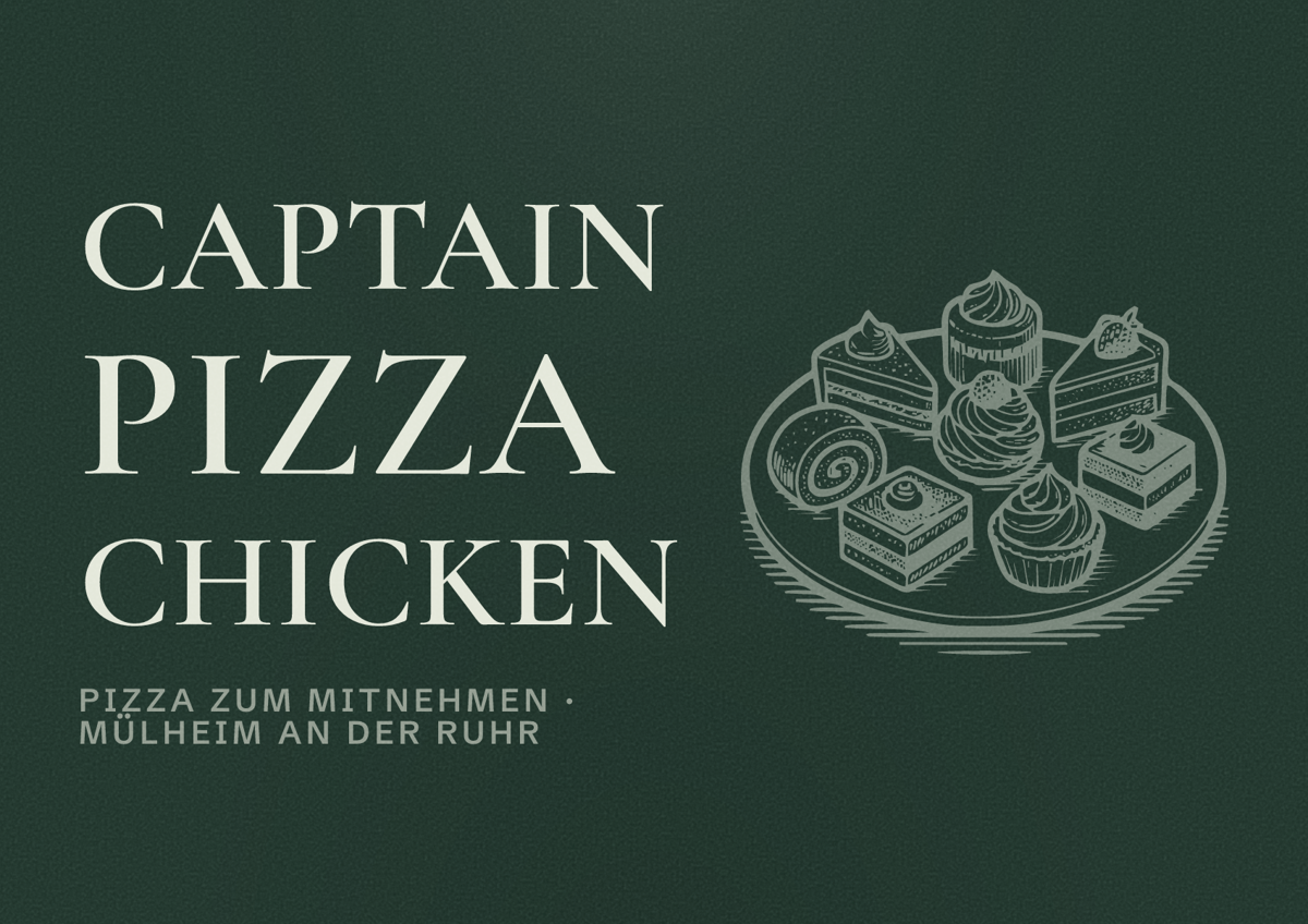 Illustriertes Poster von Captain Pizza Chicken, Pizza zum Mitnehmen in Mülheim an der Ruhr