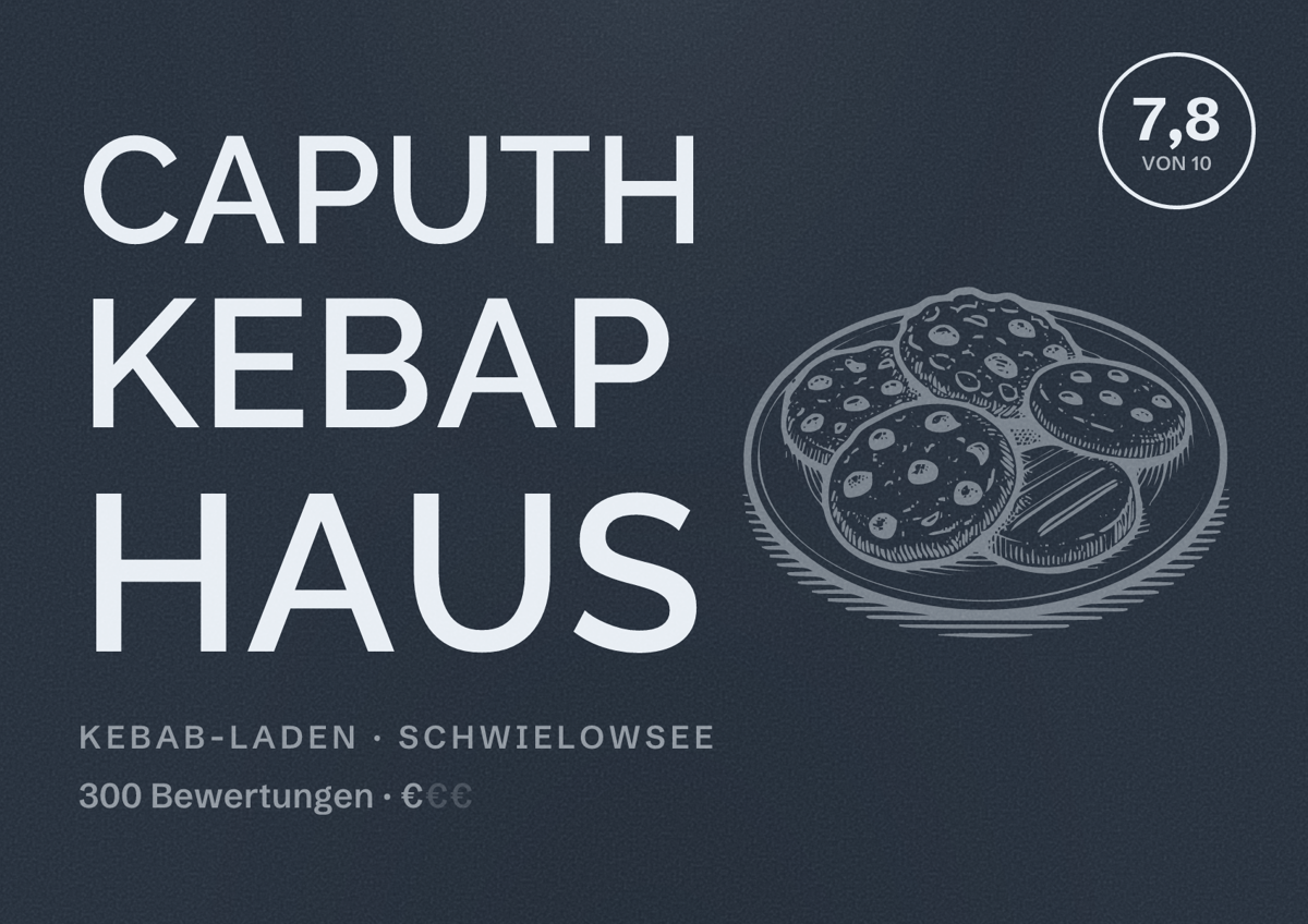 Illustriertes Poster von Caputh Kebap Haus, Kebab-Laden in Schwielowsee: Bewertung 7,8 von 10 aus 300 Bewertungen, Preisniveau €