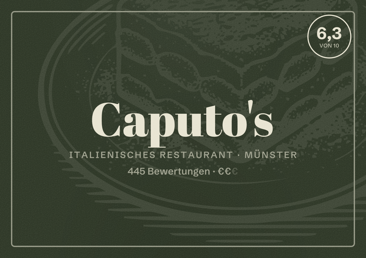 Illustriertes Poster von Caputo's, Italienisches Restaurant in Münster: Bewertung 6,3 von 10 aus 445 Bewertungen, Preisniveau €€