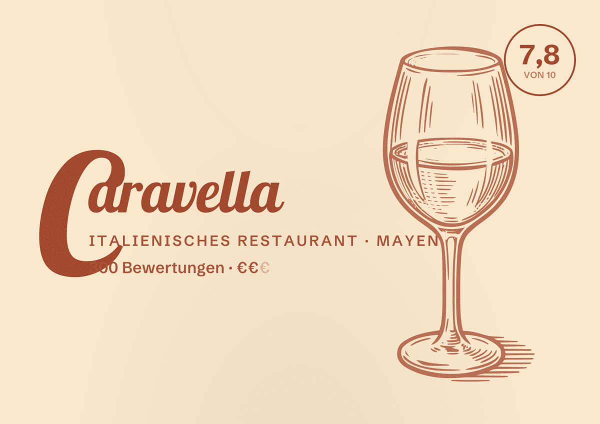 Illustriertes Poster von Caravella, Italienisches Restaurant in Mayen: Bewertung 7,8 von 10 aus 300 Bewertungen, Preisniveau €€
