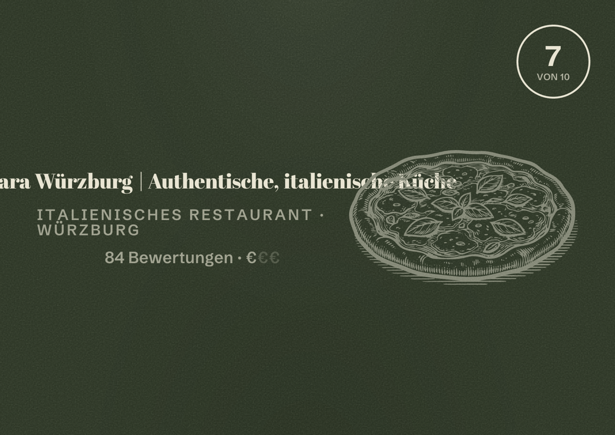 Illustriertes Poster von Carbonara Würzburg | Authentische, italienische Küche, Italienisches Restaurant in Würzburg: Bewertung 7 von 10 aus 84 Bewertungen, Preisniveau €