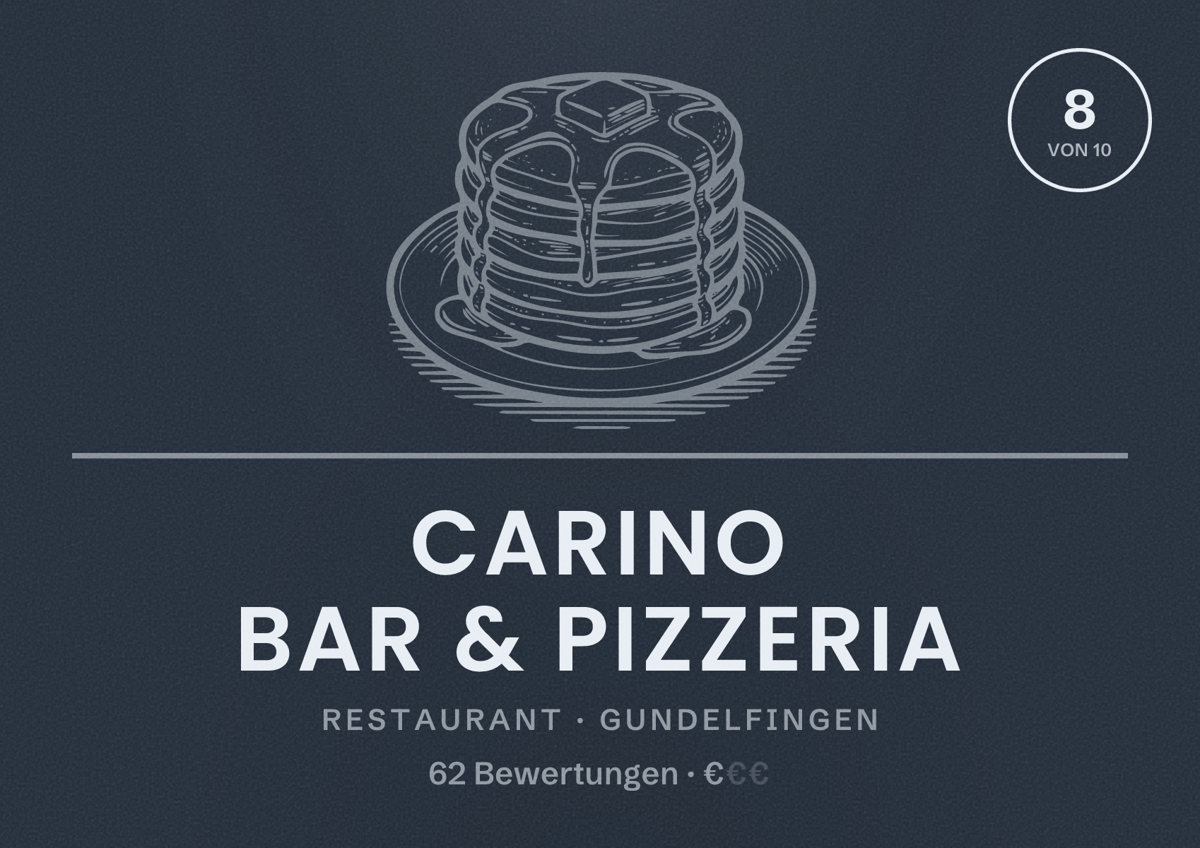 Illustriertes Poster von Carino Bar & Pizzeria, Restaurant in Gundelfingen: Bewertung 8 von 10 aus 62 Bewertungen, Preisniveau €