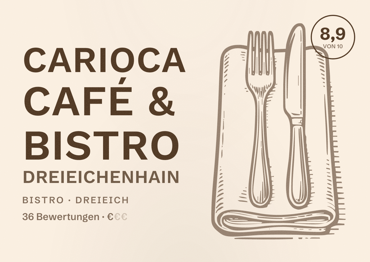 Illustriertes Poster von Carioca Café & Bistro Dreieichenhain, Bistro in Dreieich: Bewertung 8,9 von 10 aus 36 Bewertungen, Preisniveau €