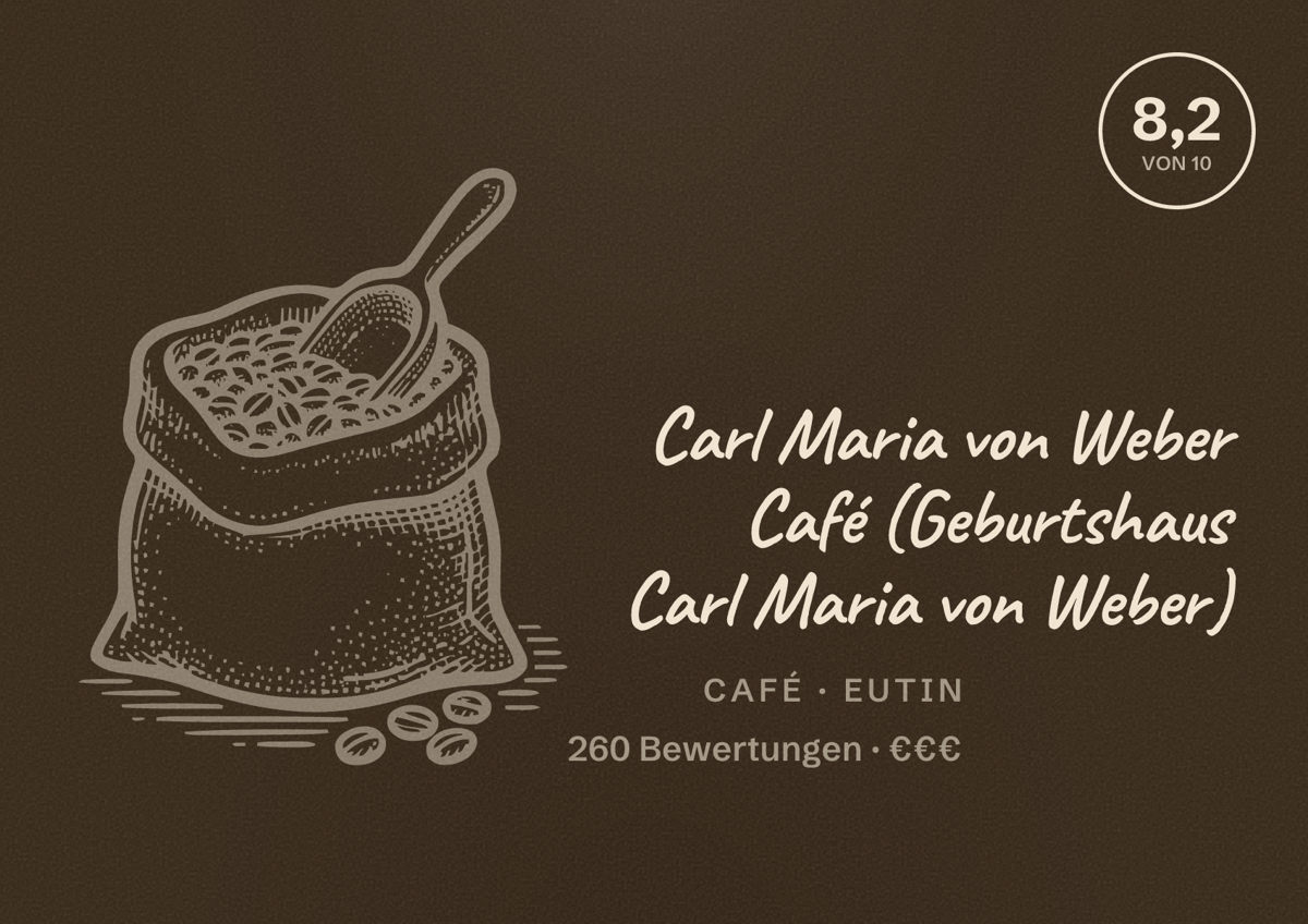 Illustriertes Poster von Carl Maria von Weber Café (Geburtshaus Carl Maria von Weber), Café in Eutin: Bewertung 8,2 von 10 aus 260 Bewertungen, Preisniveau €€€