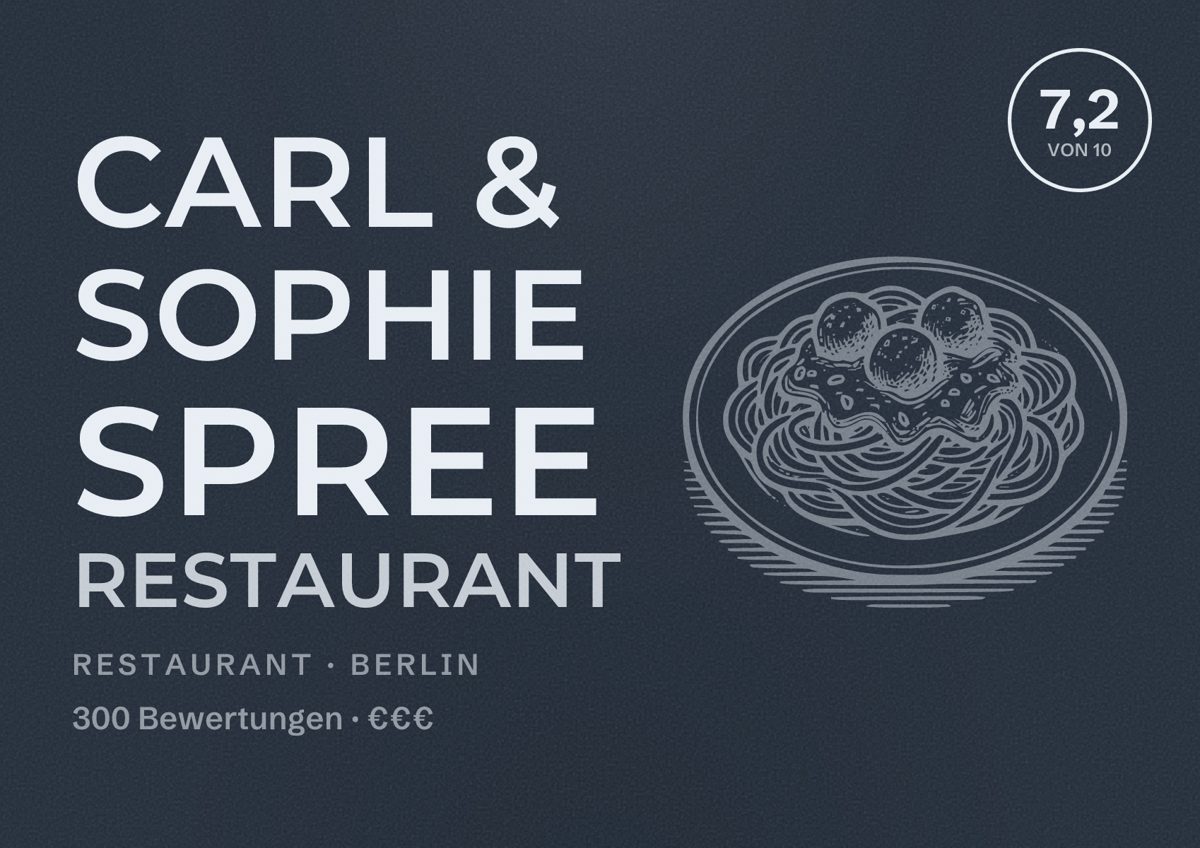 Illustriertes Poster von CARL & SOPHIE Spree Restaurant, Restaurant in Berlin: Bewertung 7,2 von 10 aus 300 Bewertungen, Preisniveau €€€
