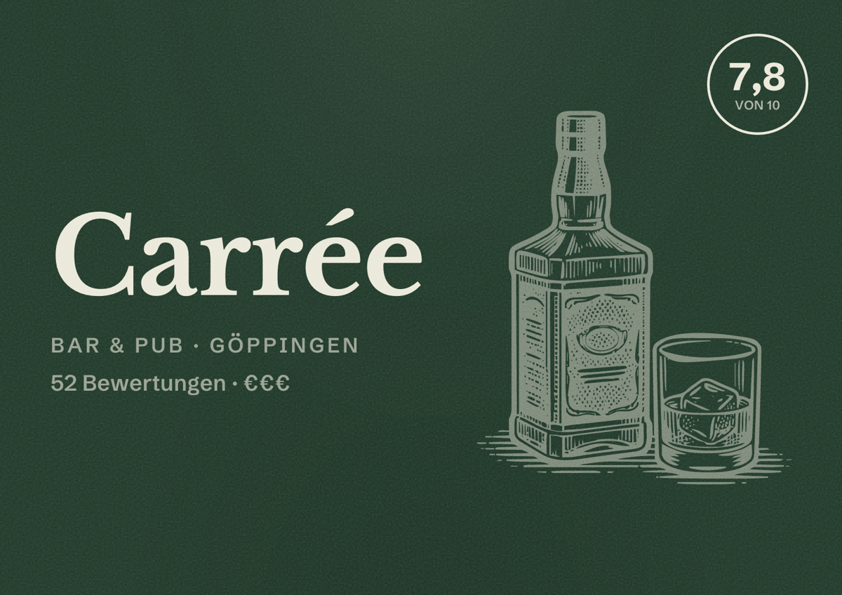 Illustriertes Poster von Carrée, Bar & Pub in Göppingen: Bewertung 7,8 von 10 aus 52 Bewertungen, Preisniveau €€€