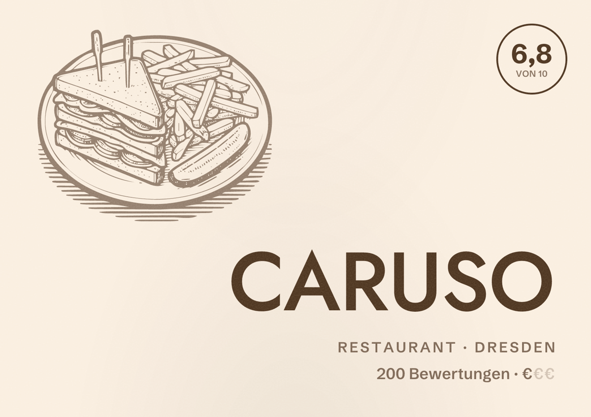 Illustriertes Poster von CARUSO, Restaurant in Dresden: Bewertung 6,8 von 10 aus 200 Bewertungen, Preisniveau €