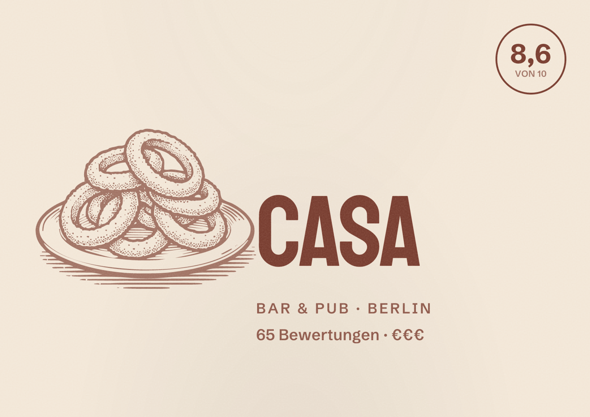Illustriertes Poster von Casa, Bar & Pub in Berlin: Bewertung 8,6 von 10 aus 65 Bewertungen, Preisniveau €€€