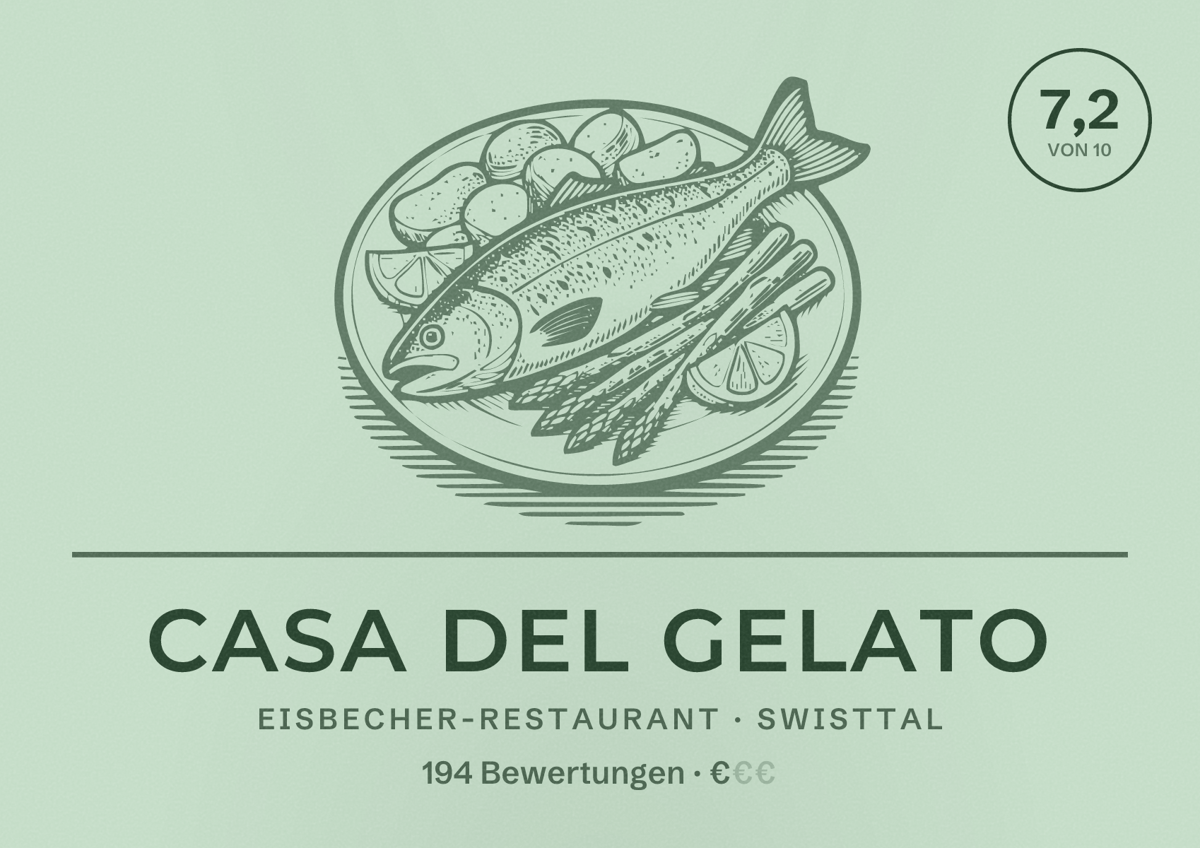 Illustriertes Poster von Casa del Gelato, Eisbecher-Restaurant in Swisttal: Bewertung 7,2 von 10 aus 194 Bewertungen, Preisniveau €