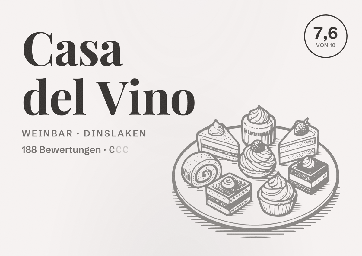 Illustriertes Poster von Casa del Vino, Weinbar in Dinslaken: Bewertung 7,6 von 10 aus 188 Bewertungen, Preisniveau €