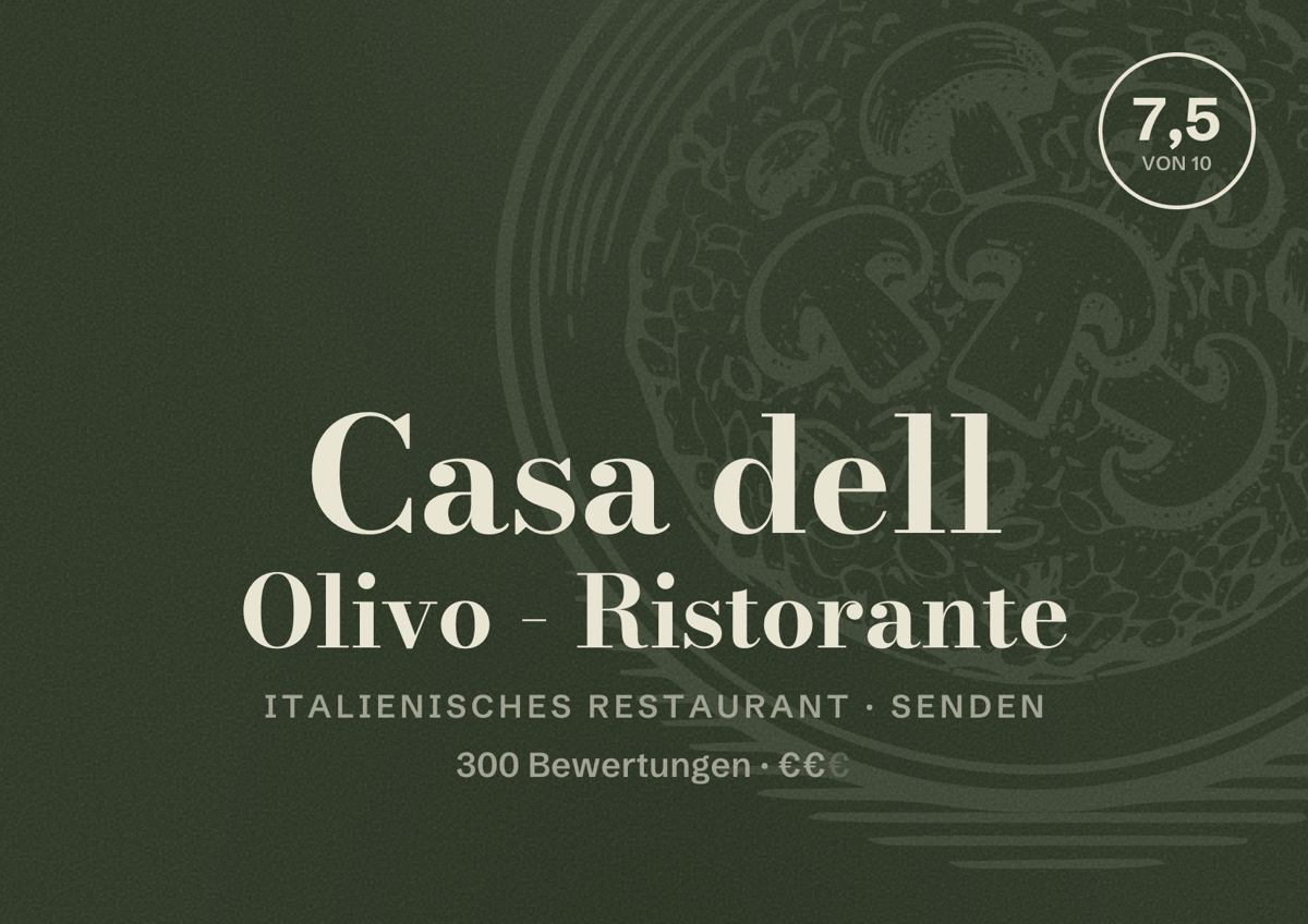 Illustriertes Poster von Casa dell Olivo - Ristorante, Italienisches Restaurant in Senden: Bewertung 7,5 von 10 aus 300 Bewertungen, Preisniveau €€
