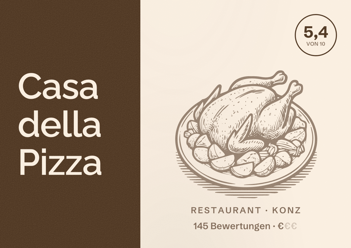 Illustriertes Poster von Casa della Pizza, Restaurant in Konz: Bewertung 5,4 von 10 aus 145 Bewertungen, Preisniveau €