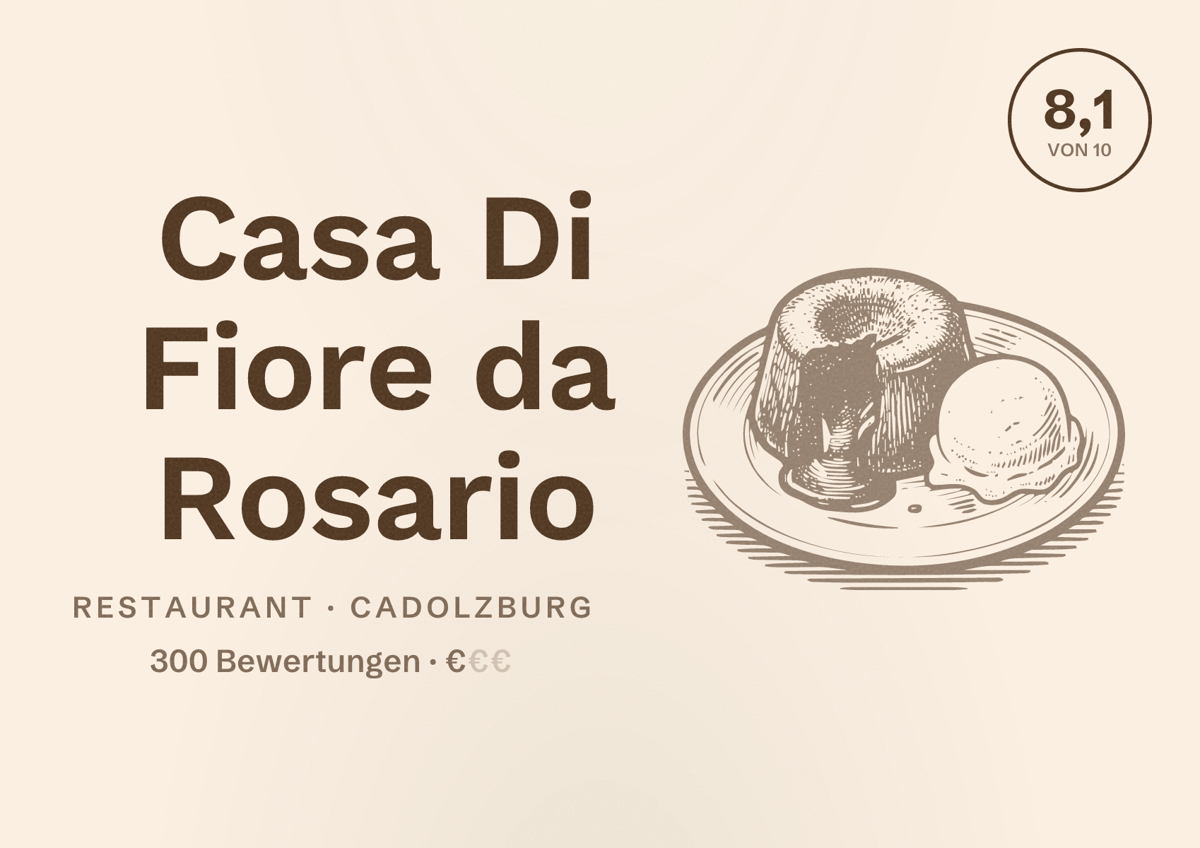 Illustriertes Poster von Casa Di Fiore da Rosario, Restaurant in Cadolzburg: Bewertung 8,1 von 10 aus 300 Bewertungen, Preisniveau €