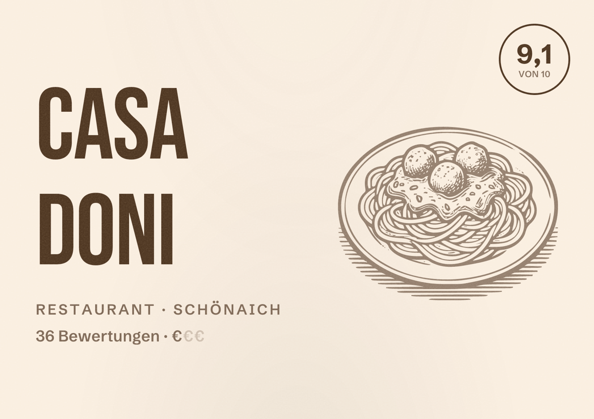Illustriertes Poster von Casa Doni, Restaurant in Schönaich: Bewertung 9,1 von 10 aus 36 Bewertungen, Preisniveau €