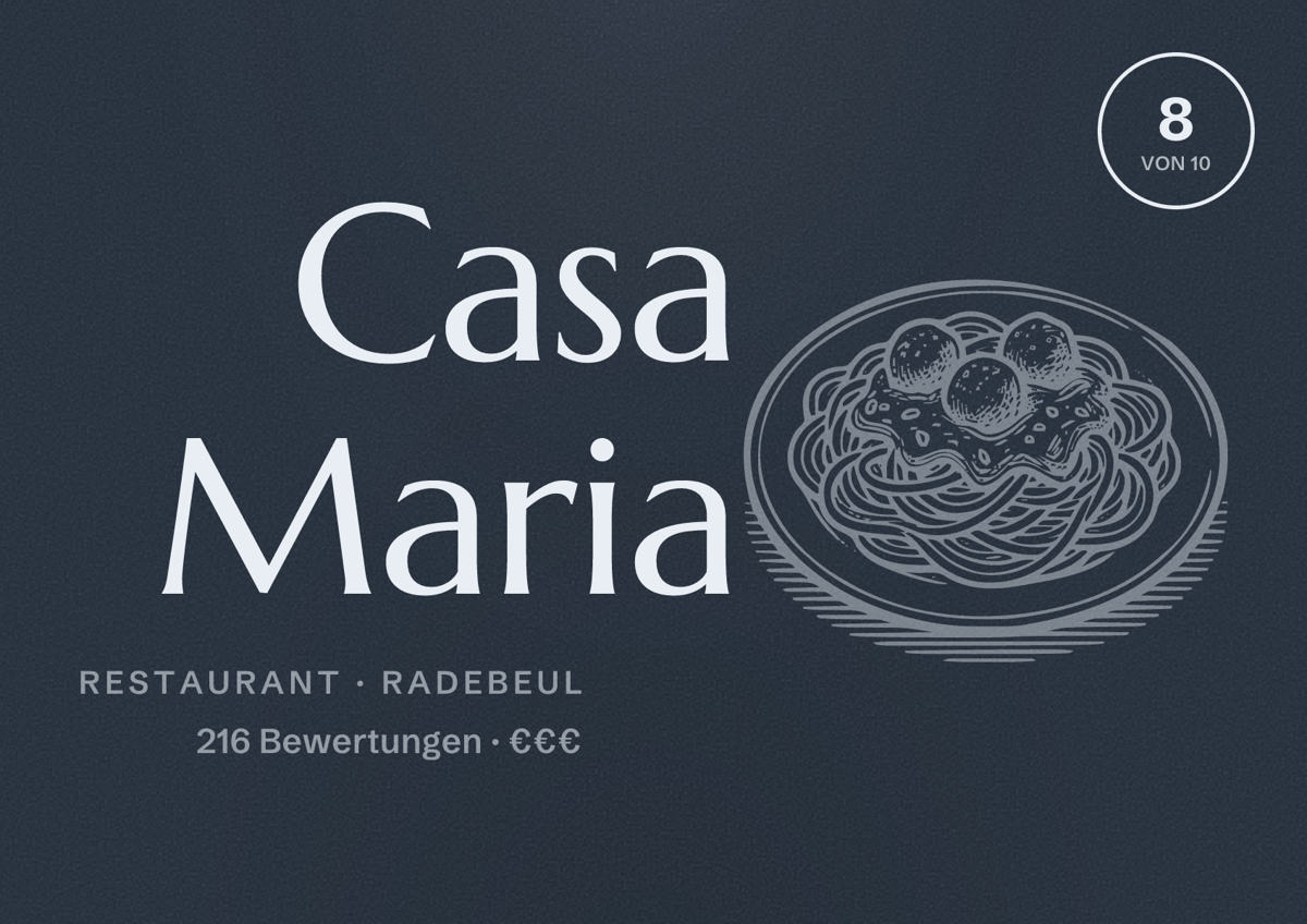 Illustriertes Poster von Casa Maria, Restaurant in Radebeul: Bewertung 8 von 10 aus 216 Bewertungen, Preisniveau €€€