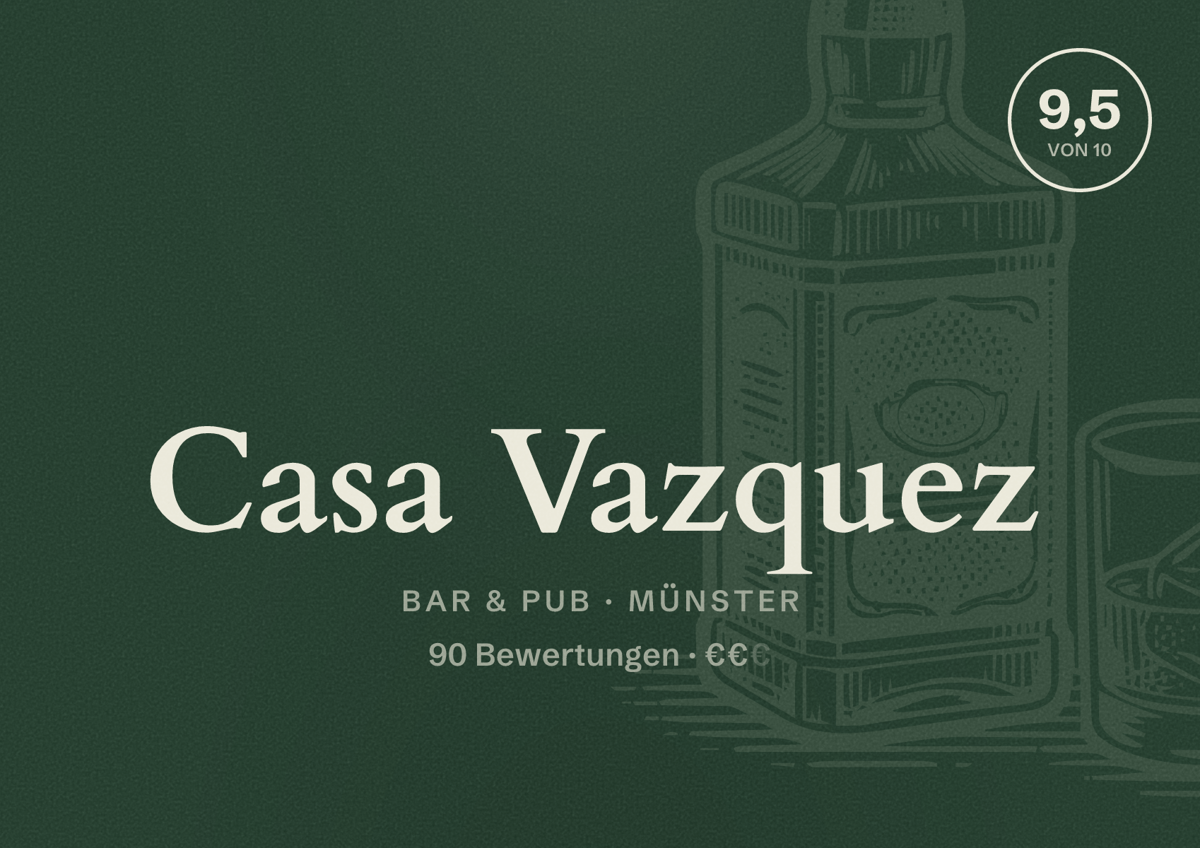 Illustriertes Poster von Casa Vazquez, Bar & Pub in Münster: Bewertung 9,5 von 10 aus 90 Bewertungen, Preisniveau €€