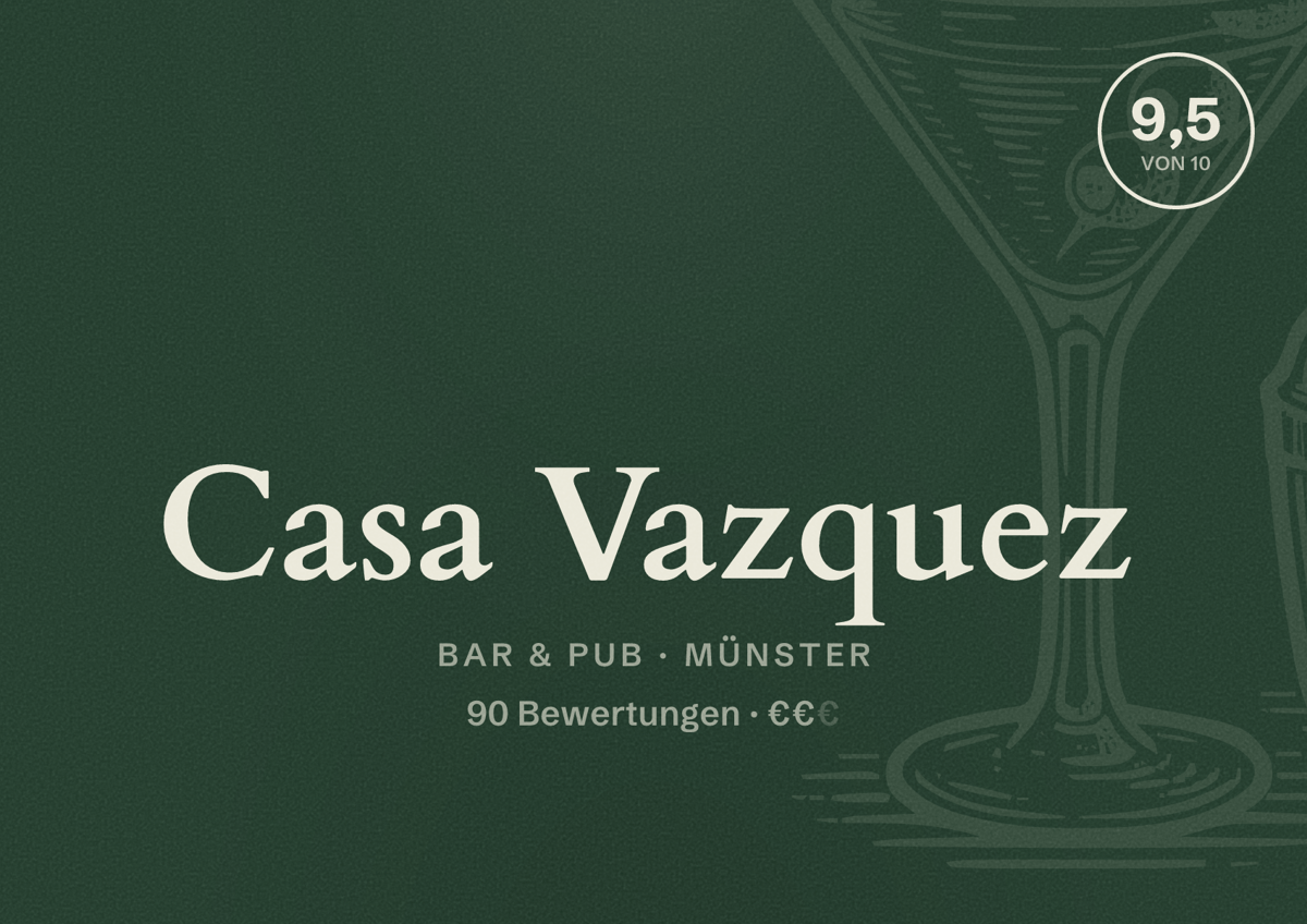 Illustriertes Poster von Casa Vazquez, Bar & Pub in Münster: Bewertung 9,5 von 10 aus 90 Bewertungen, Preisniveau €€