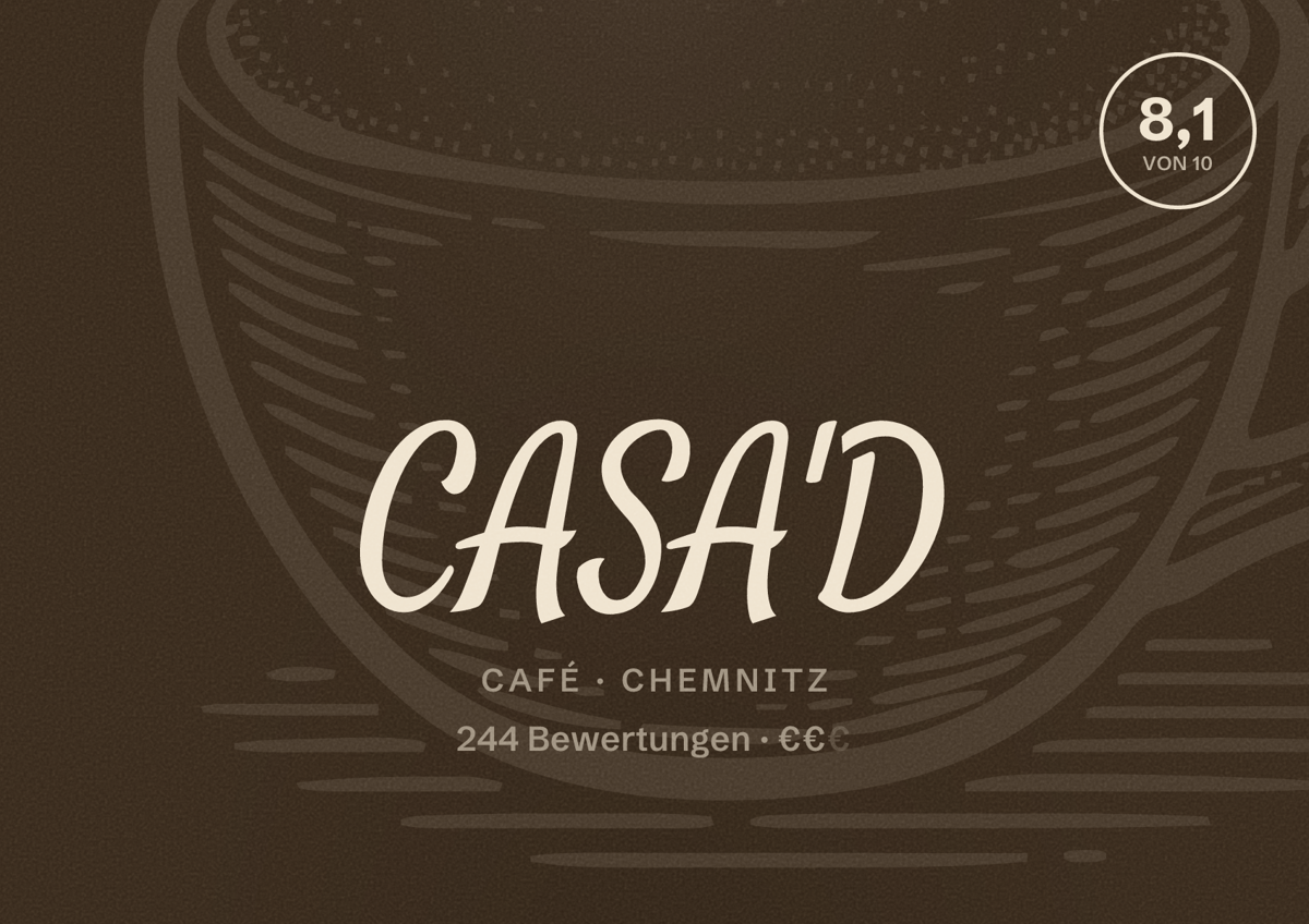Illustriertes Poster von CASA'D, Café in Chemnitz: Bewertung 8,1 von 10 aus 244 Bewertungen, Preisniveau €€
