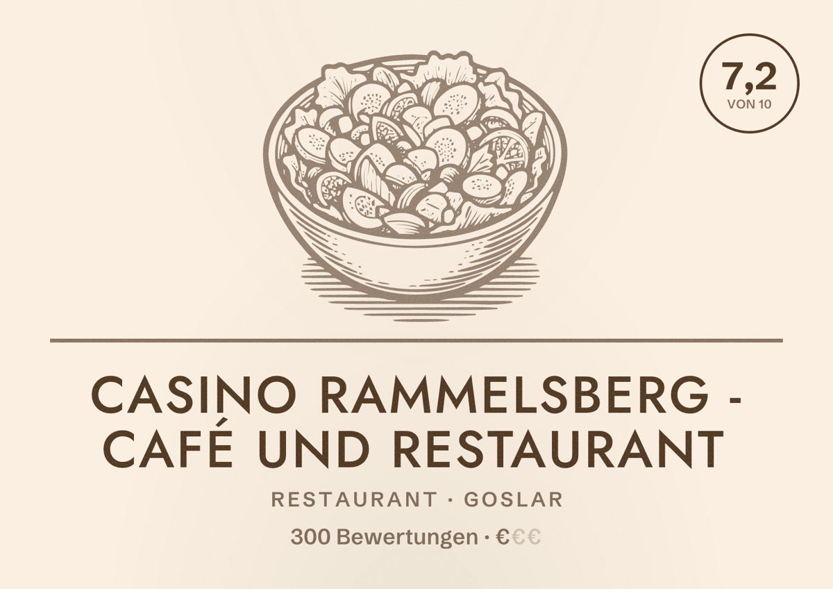 Illustriertes Poster von Casino Rammelsberg - Café und Restaurant, Restaurant in Goslar: Bewertung 7,2 von 10 aus 300 Bewertungen, Preisniveau €
