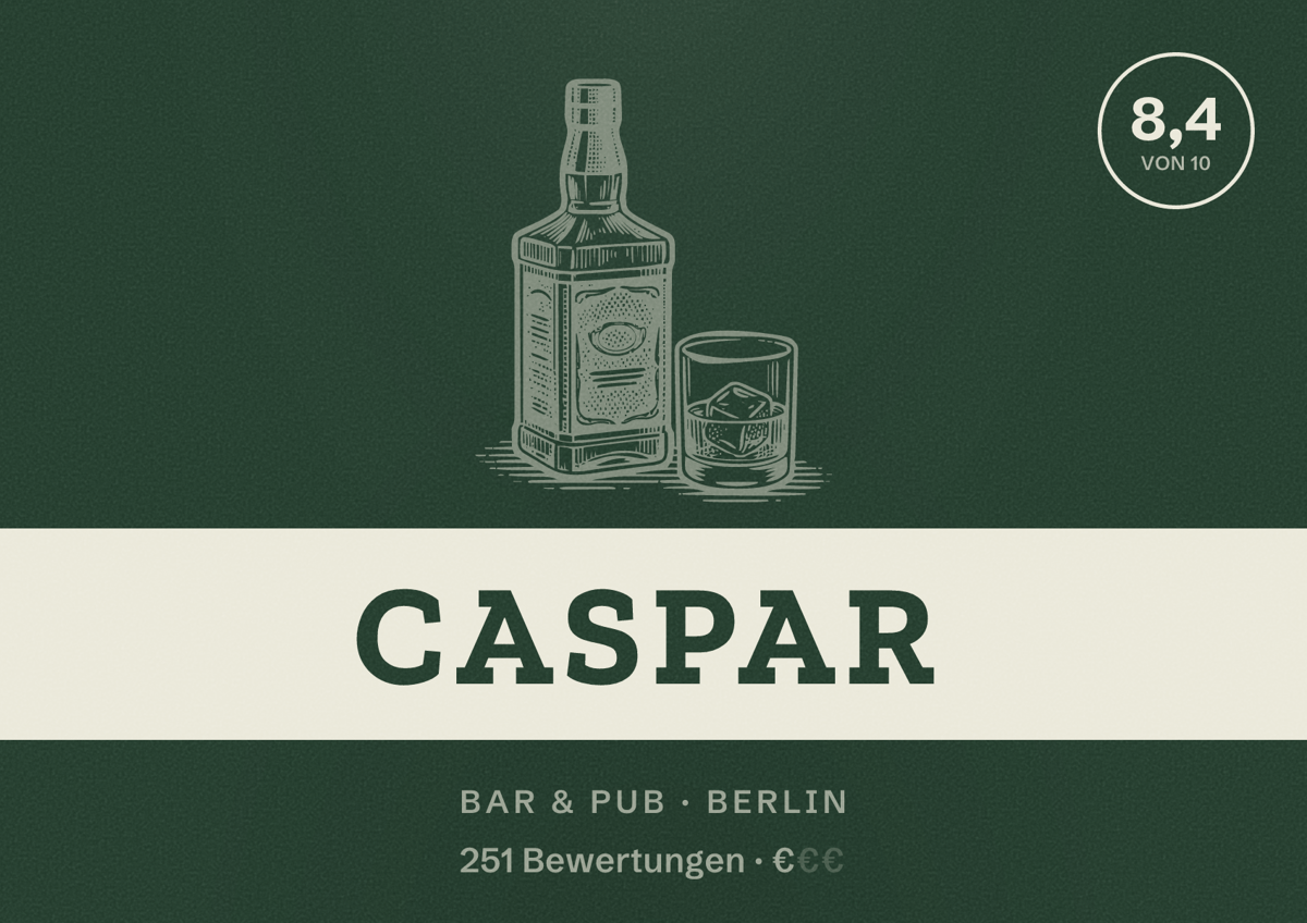 Illustriertes Poster von Caspar, Bar & Pub in Berlin: Bewertung 8,4 von 10 aus 251 Bewertungen, Preisniveau €