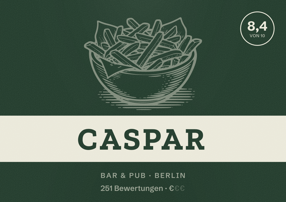 Illustriertes Poster von Caspar, Bar & Pub in Berlin: Bewertung 8,4 von 10 aus 251 Bewertungen, Preisniveau €