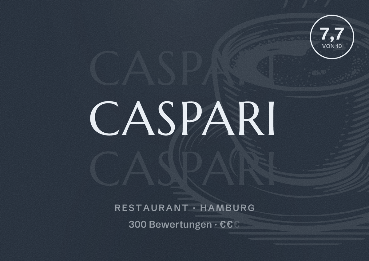 Illustriertes Poster von Caspari, Restaurant in Hamburg: Bewertung 7,7 von 10 aus 300 Bewertungen, Preisniveau €€