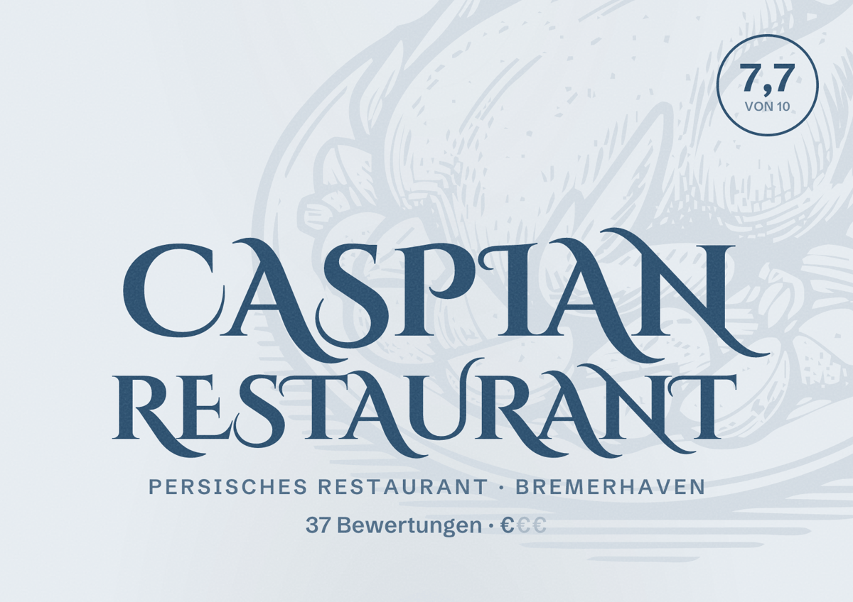 Illustriertes Poster von Caspian Restaurant, Persisches Restaurant in Bremerhaven: Bewertung 7,7 von 10 aus 37 Bewertungen, Preisniveau €