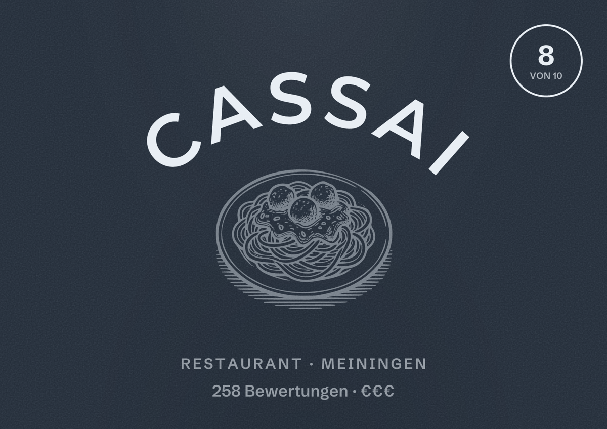 Illustriertes Poster von Cassai, Restaurant in Meiningen: Bewertung 8 von 10 aus 258 Bewertungen, Preisniveau €€€