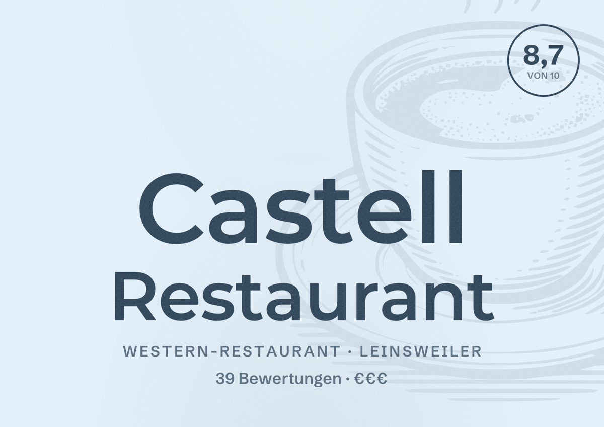 Illustriertes Poster von Castell Restaurant, Western-Restaurant in Leinsweiler: Bewertung 8,7 von 10 aus 39 Bewertungen, Preisniveau €€€