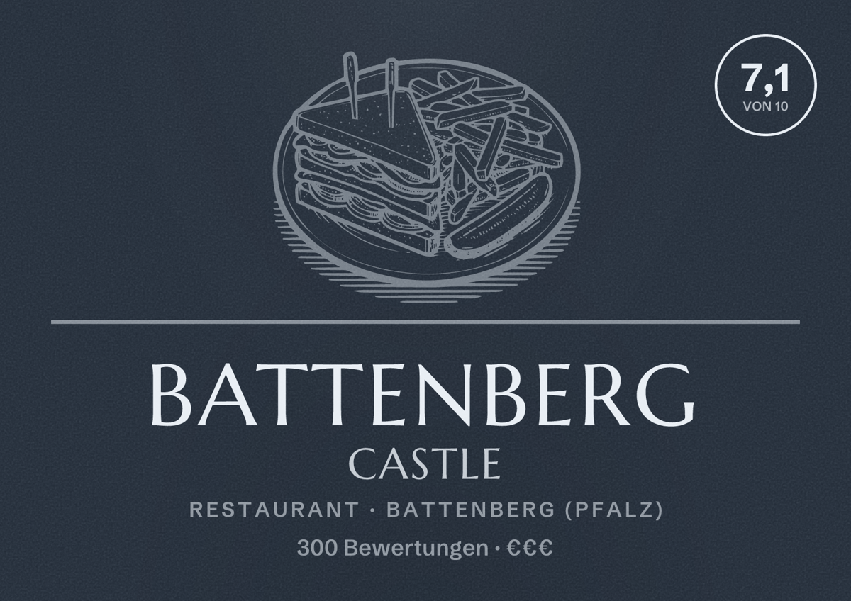 Illustriertes Poster von Battenberg Castle, Restaurant in Battenberg (Pfalz): Bewertung 7,1 von 10 aus 300 Bewertungen, Preisniveau €€€