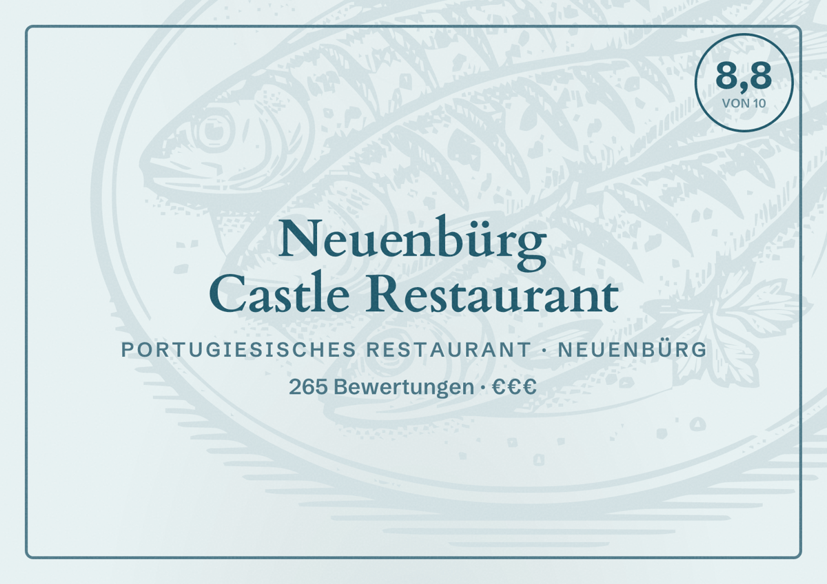 Illustriertes Poster von Neuenbürg Castle Restaurant, Portugiesisches Restaurant in Neuenbürg: Bewertung 8,8 von 10 aus 265 Bewertungen, Preisniveau €€€