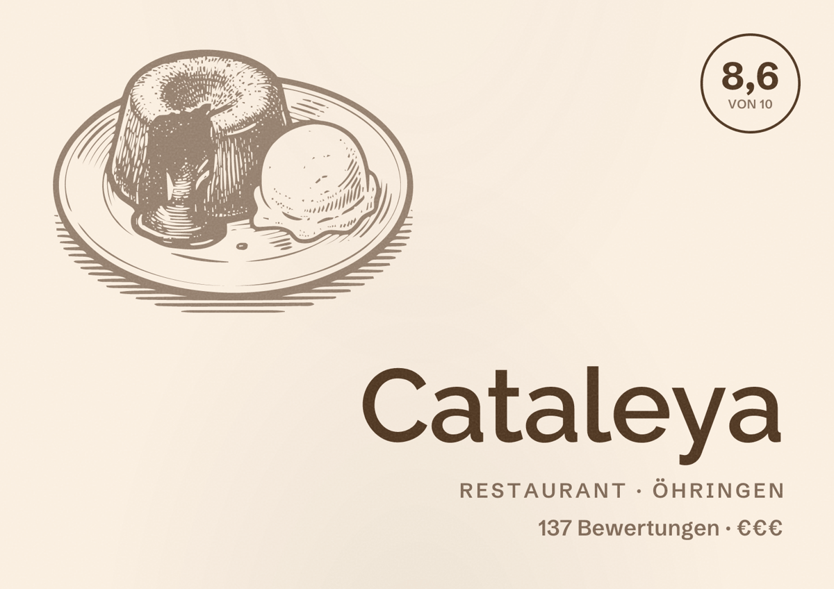 Illustriertes Poster von Cataleya, Restaurant in Öhringen: Bewertung 8,6 von 10 aus 137 Bewertungen, Preisniveau €€€