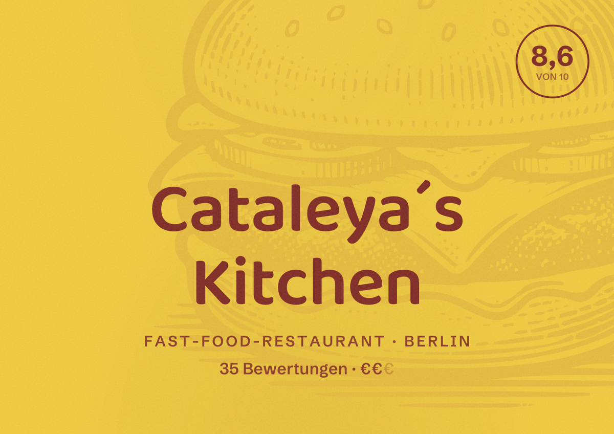 Illustriertes Poster von Cataleya´s Kitchen, Fast-Food-Restaurant in Berlin: Bewertung 8,6 von 10 aus 35 Bewertungen, Preisniveau €€