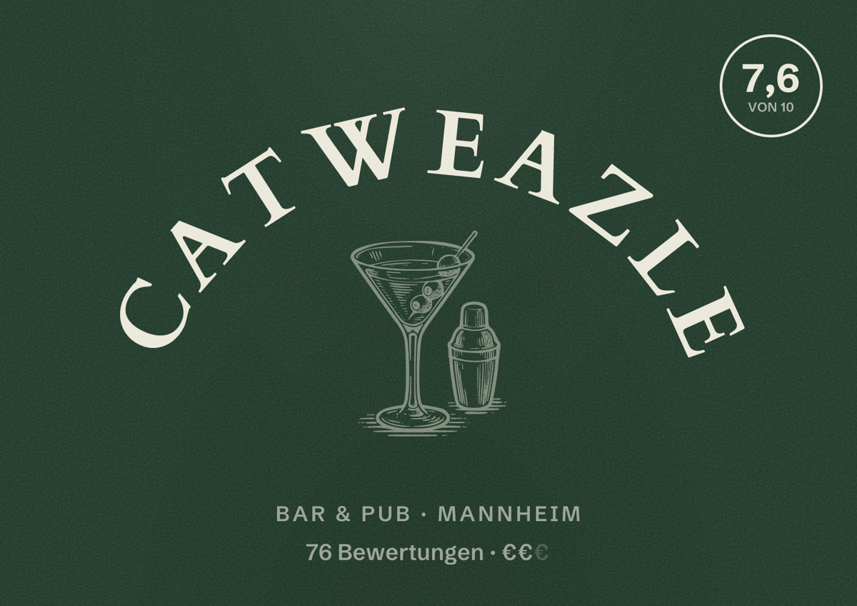 Illustriertes Poster von Catweazle, Bar & Pub in Mannheim: Bewertung 7,6 von 10 aus 76 Bewertungen, Preisniveau €€