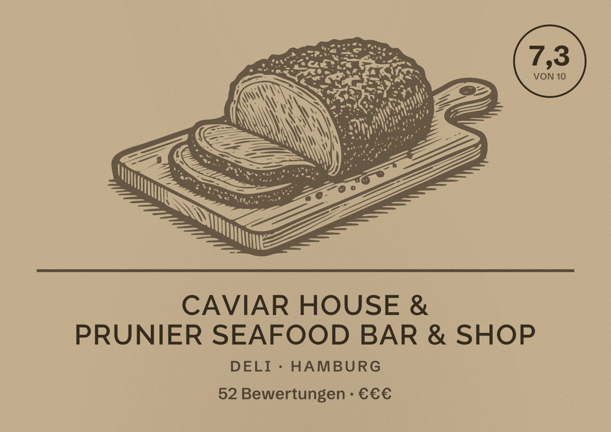 Illustriertes Poster von Caviar House & Prunier Seafood Bar & Shop, Deli in Hamburg: Bewertung 7,3 von 10 aus 52 Bewertungen, Preisniveau €€€