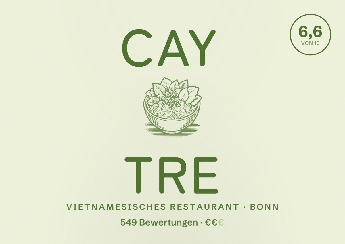 Illustriertes Poster von Cay Tre, Vietnamesisches Restaurant in Bonn: Gästebewertung 6,6 von 10 aus 549 Bewertungen