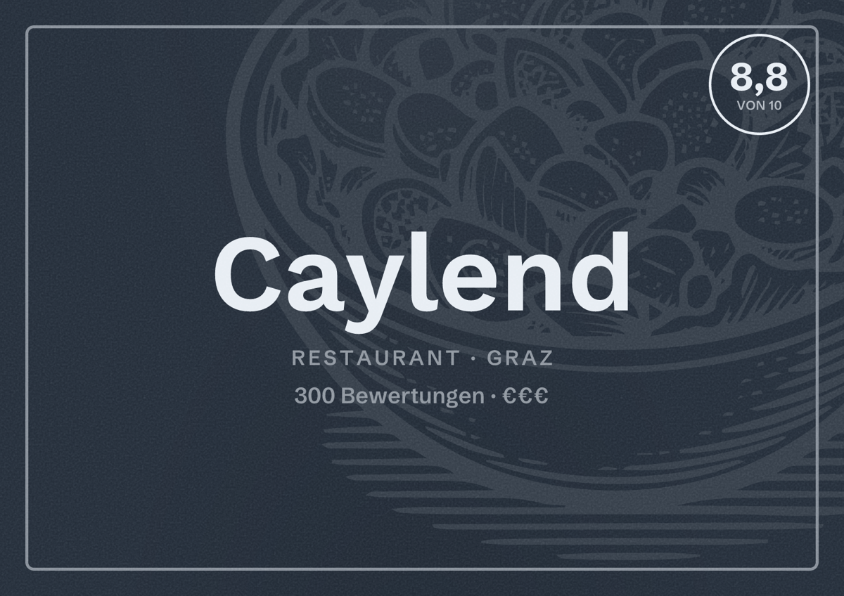 Illustriertes Poster von Caylend, Restaurant in Graz: Bewertung 8,8 von 10 aus 300 Bewertungen, Preisniveau €€€