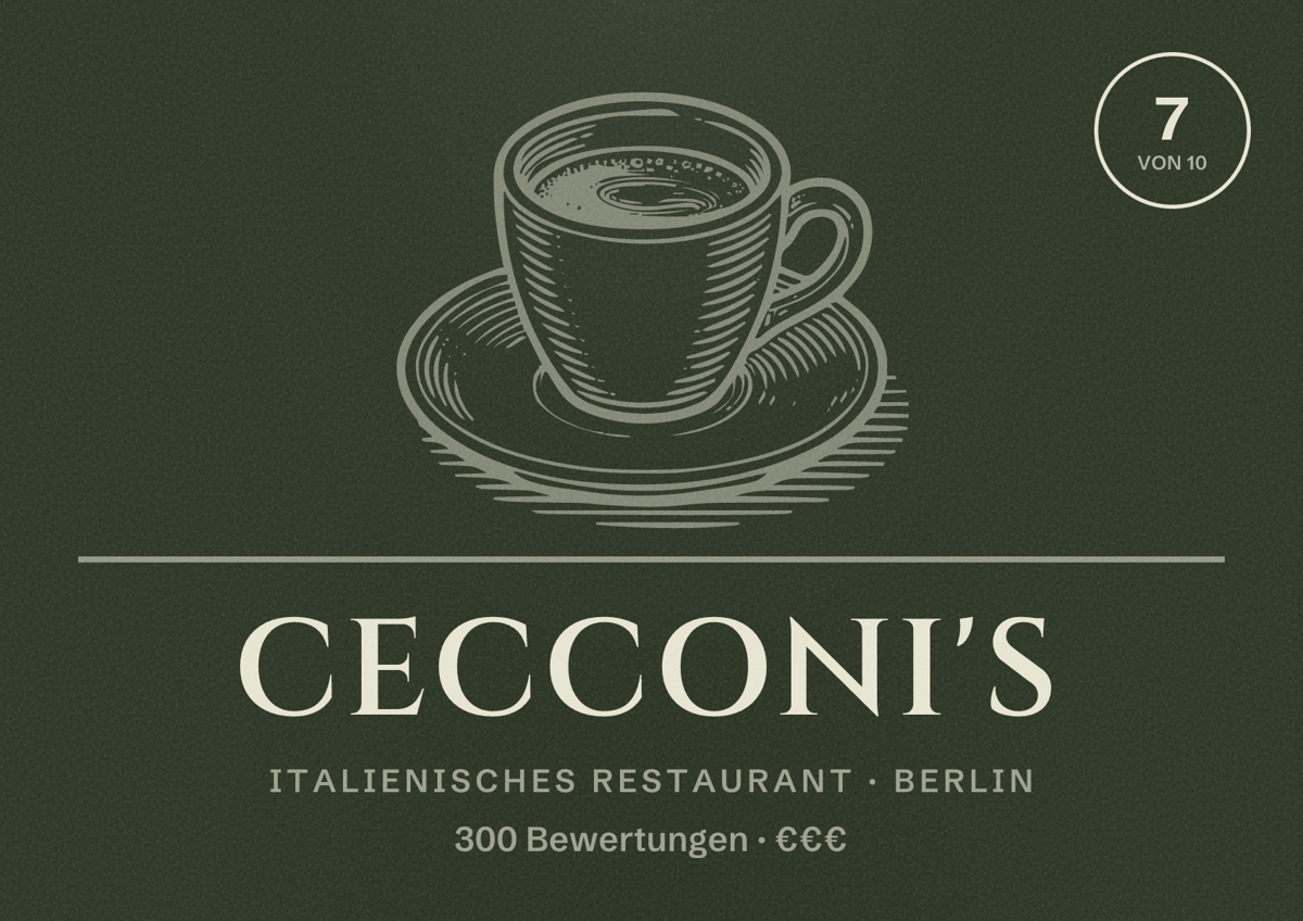 Illustriertes Poster von Cecconi's, Italienisches Restaurant in Berlin: Bewertung 7,0 von 10 aus 300 Bewertungen, Preisniveau €€€