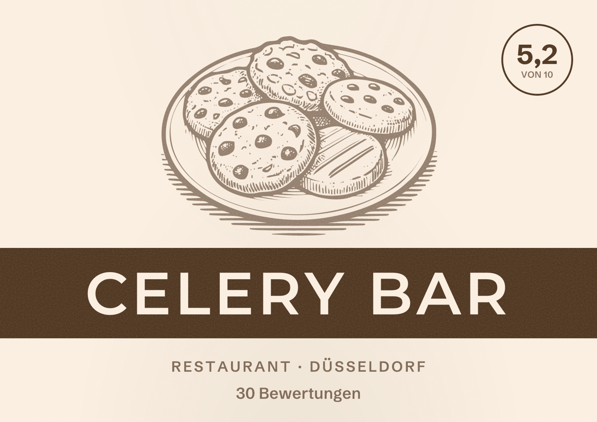 Illustriertes Poster von Celery Bar, Restaurant in Düsseldorf: Bewertung 5,2 von 10 aus 30 Bewertungen