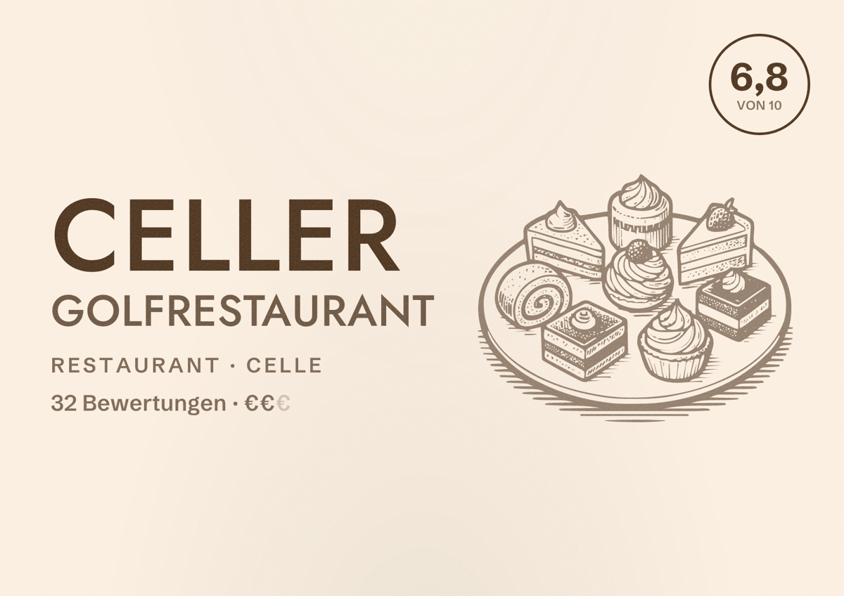 Illustriertes Poster von Celler Golfrestaurant, Restaurant in Celle: Bewertung 6,8 von 10 aus 32 Bewertungen, Preisniveau €€