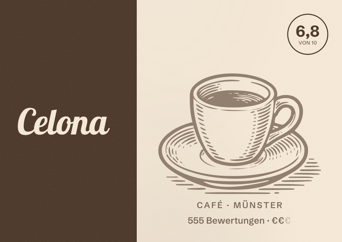 Illustriertes Poster von Celona, Café in Münster: Gästebewertung 6,8 von 10 aus 555 Bewertungen