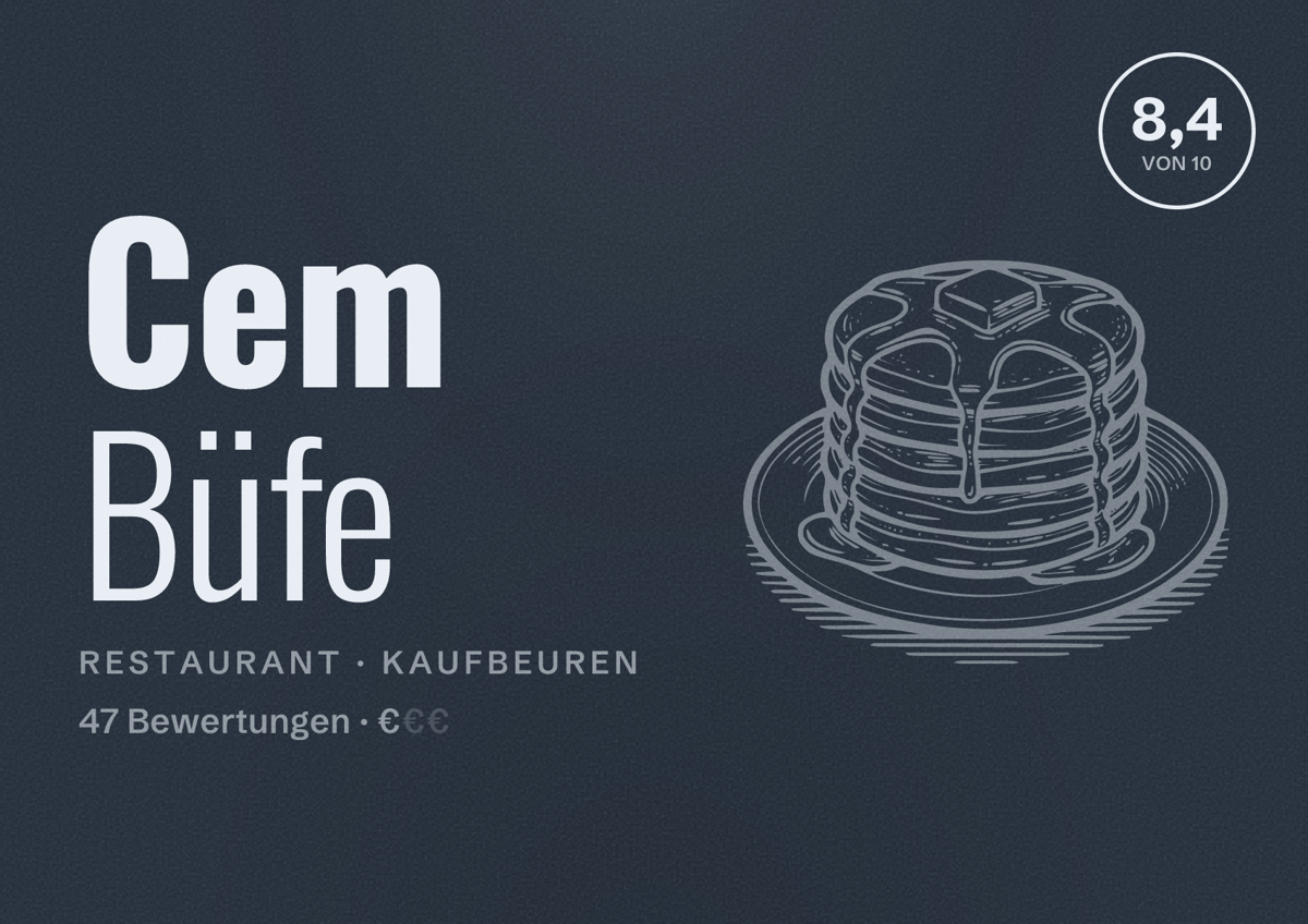 Illustriertes Poster von Cem Büfe, Restaurant in Kaufbeuren: Bewertung 8,4 von 10 aus 47 Bewertungen, Preisniveau €